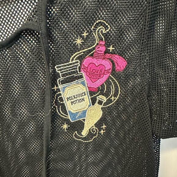 Harry Potter Mesh Top Shirt Polyjuice Love Potion Embroidery Tie Front Rare M - Picture 3 of 5